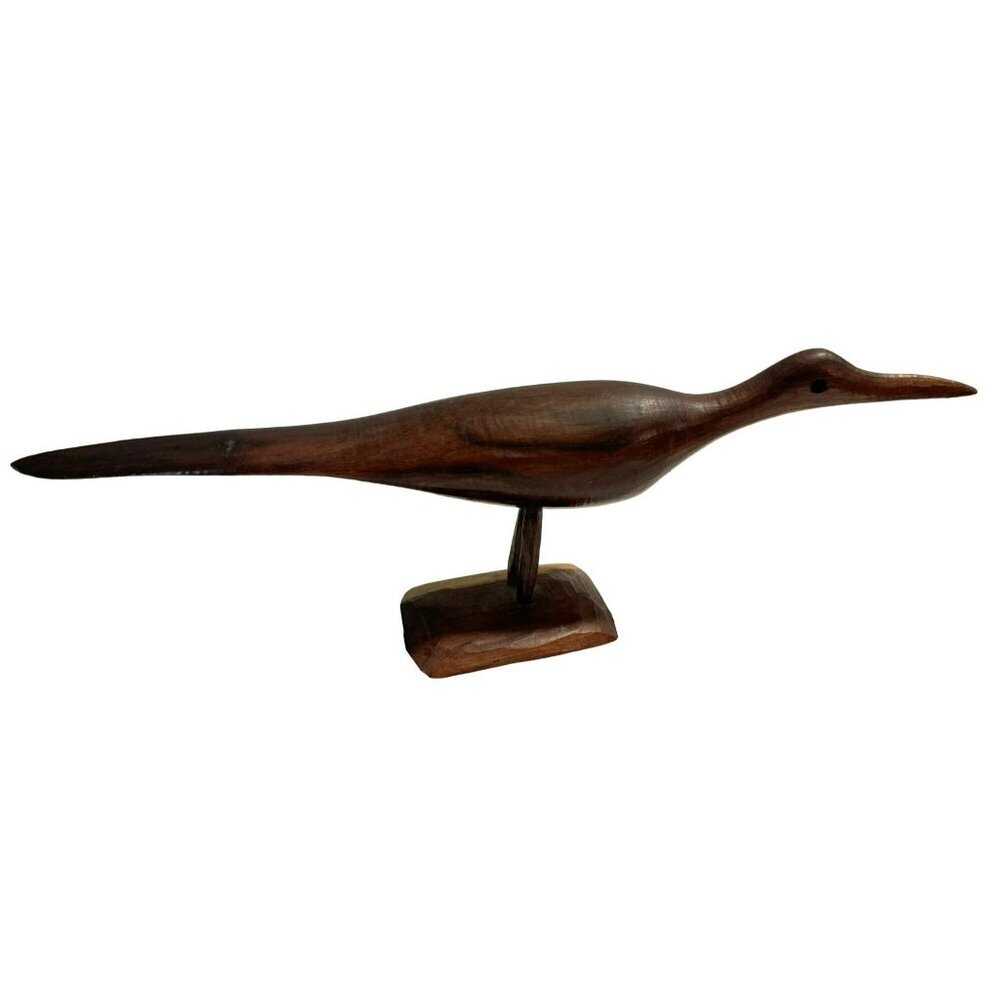 Shorebird Roadrunner Decoy Hand Carved Natural Wood Sculpture Decorative USA
